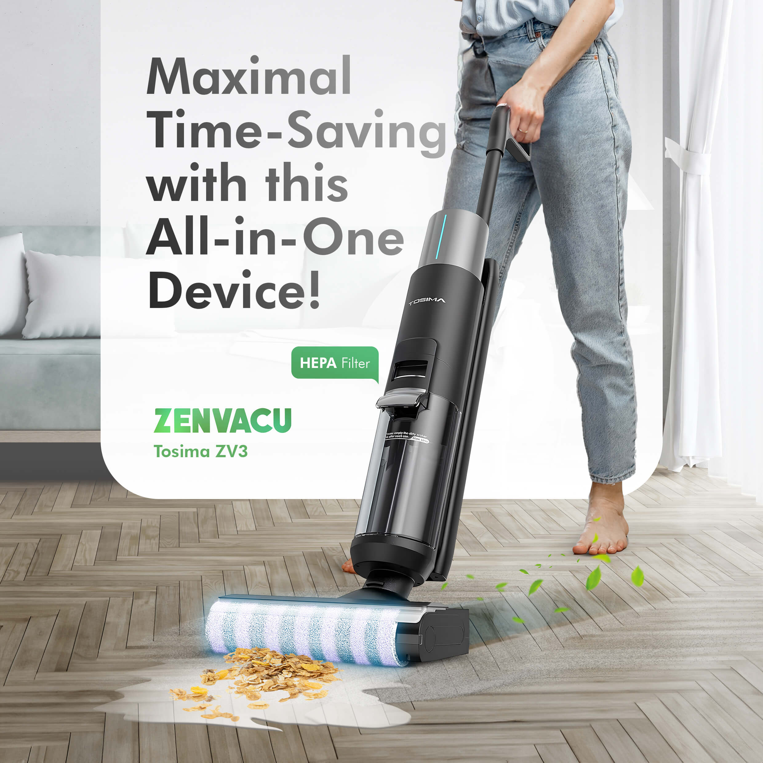 ZenVacu All-in-One Wet and Dry Vacuum Cleaner: Effortlessly Clean Your Floors in Minutes