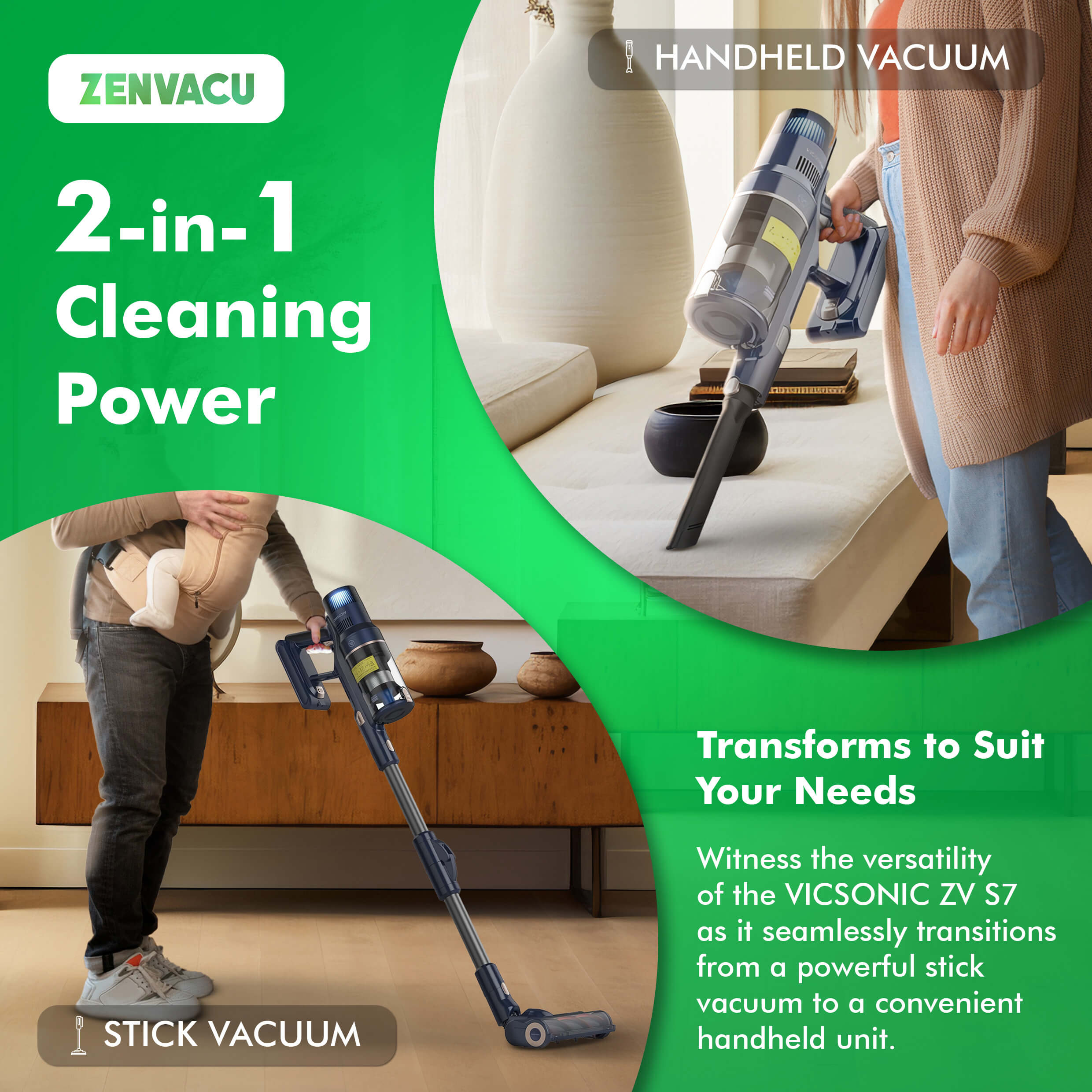 VICSONIC Stick Vacuum Cleaner 28Kpa Powerful,VacuumForPetHair Carpet Hard fashion Floor