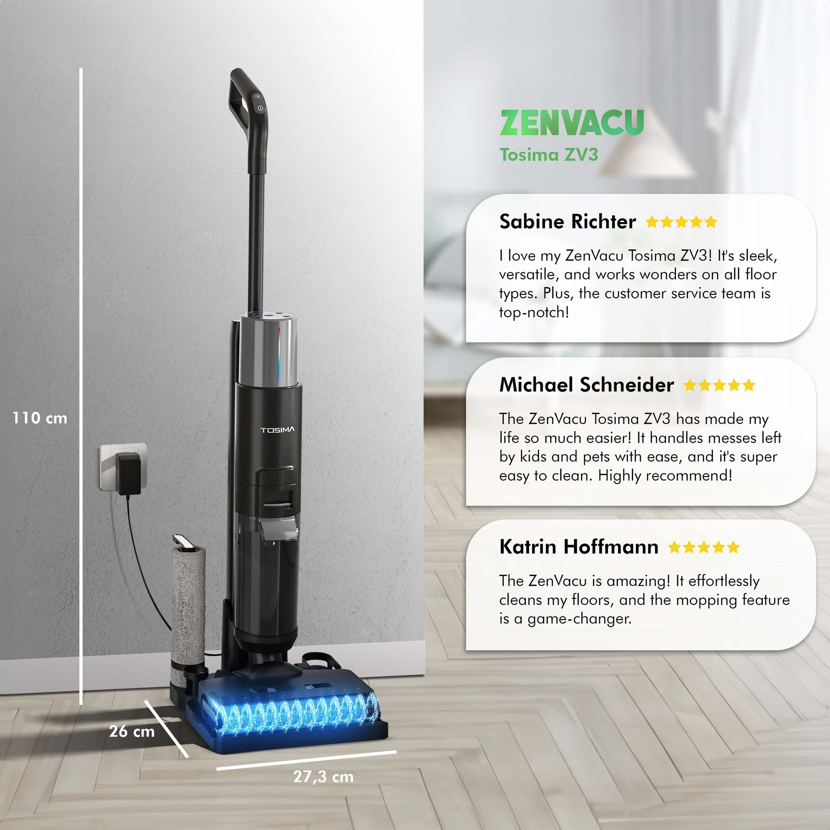 Tosima ZV3 Multi 3-in-1 Stick Vacuum with Mopping - ZenVacu